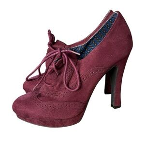 Fioni Suede Lace Up Oxford Heeled Pumps Burgundy Women’s 9 Saddle Wingtip Bootie